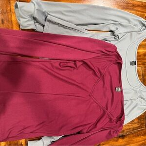 SHEIN Ribbed Long Sleeve Top in Gray/blue and burgundy